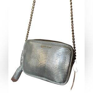 Victoria's Secret Faux Snake Skin Metallic Silver Purse with Gold Chain NWT